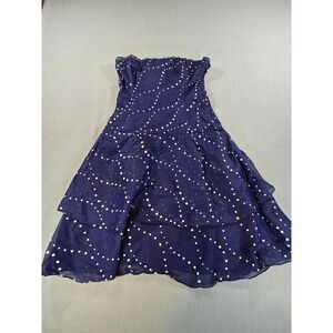 J.Crew Strapless Tiered Dress Womens 2 Navy Blue Polka Dot Clip Dot Smocked Back